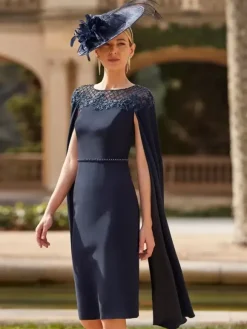 Party Dress For Mother Of The Bride Jewel Neck Long Sleeves Sheath Flowers Guest Dresses For Wedding