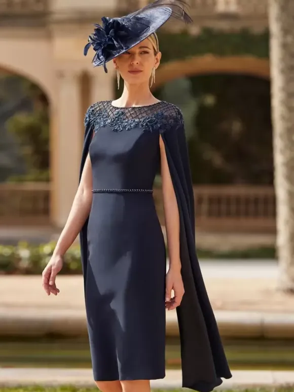 Party Dress For Mother Of The Bride Jewel Neck Long Sleeves Sheath Flowers Guest Dresses For Wedding