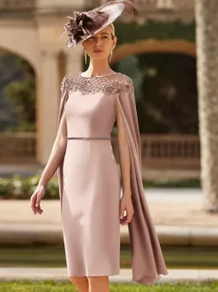 Party Dress For Mother Of The Bride Jewel Neck Long Sleeves Sheath Flowers Guest Dresses For Wedding