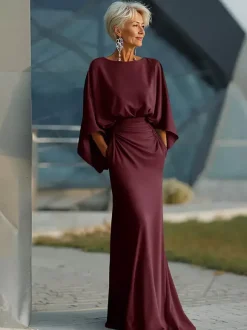 Party Dress For Mother Of The Bride Jewel Neck 3/4 Length Sleeves Ball Gown Pleated With Train Guest Dresses For Wedding