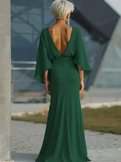 Party Dress For Mother Of The Bride Jewel Neck 3/4 Length Sleeves Ball Gown Pleated With Train Guest Dresses For Wedding