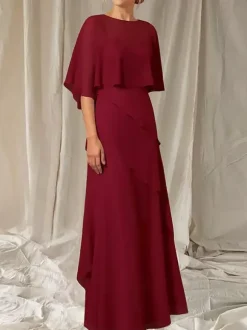 Party Dress For Mother Of The Bride Jewel Neck Half Sleeves Ball Gown Ruffles Guest Dresses For Wedding