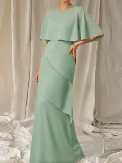 Party Dress For Mother Of The Bride Jewel Neck Half Sleeves Ball Gown Ruffles Guest Dresses For Wedding