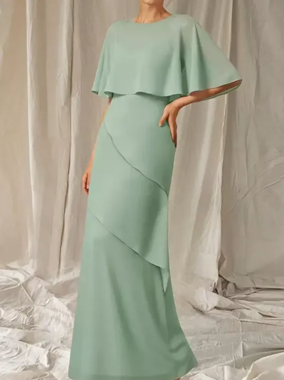 Party Dress For Mother Of The Bride Jewel Neck Half Sleeves Ball Gown Ruffles Guest Dresses For Wedding