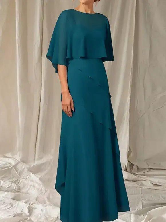 Party Dress For Mother Of The Bride Jewel Neck Half Sleeves Ball Gown Ruffles Guest Dresses For Wedding