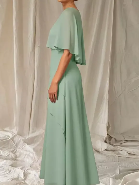 Party Dress For Mother Of The Bride Jewel Neck Half Sleeves Ball Gown Ruffles Guest Dresses For Wedding