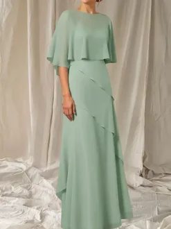 Party Dress For Mother Of The Bride Jewel Neck Half Sleeves Ball Gown Ruffles Guest Dresses For Wedding