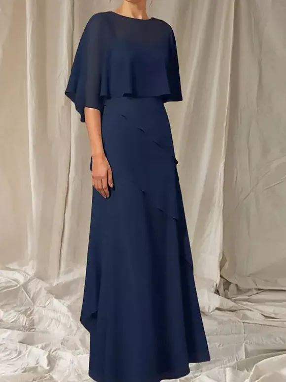 Party Dress For Mother Of The Bride Jewel Neck Half Sleeves Ball Gown Ruffles Guest Dresses For Wedding