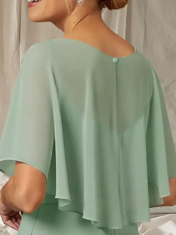 Party Dress For Mother Of The Bride Jewel Neck Half Sleeves Ball Gown Ruffles Guest Dresses For Wedding