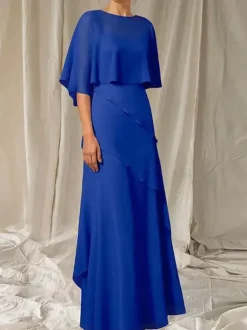 Party Dress For Mother Of The Bride Jewel Neck Half Sleeves Ball Gown Ruffles Guest Dresses For Wedding