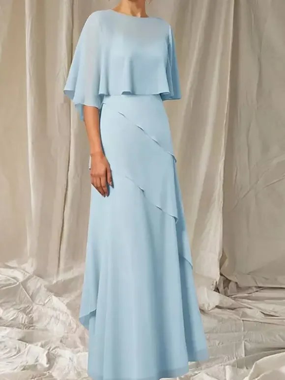 Party Dress For Mother Of The Bride Jewel Neck Half Sleeves Ball Gown Ruffles Guest Dresses For Wedding