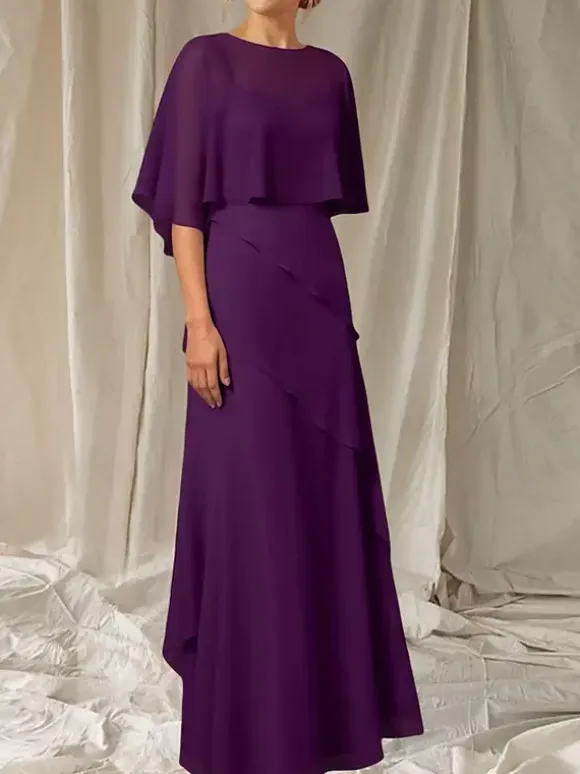 Party Dress For Mother Of The Bride Jewel Neck Half Sleeves Ball Gown Ruffles Guest Dresses For Wedding