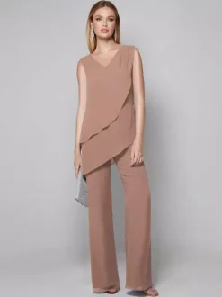 Party Dress For Mother Of The Bride V-Neck Sleeveless Jumpsuit Floor-Length Guest Dresses For Wedding