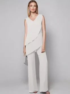 Party Dress For Mother Of The Bride V-Neck Sleeveless Jumpsuit Floor-Length Guest Dresses For Wedding