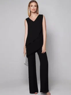 Party Dress For Mother Of The Bride V-Neck Sleeveless Jumpsuit Floor-Length Guest Dresses For Wedding