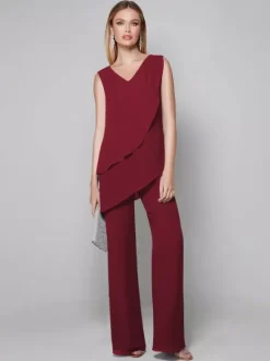 Party Dress For Mother Of The Bride V-Neck Sleeveless Jumpsuit Floor-Length Guest Dresses For Wedding