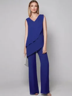 Party Dress For Mother Of The Bride V-Neck Sleeveless Jumpsuit Floor-Length Guest Dresses For Wedding