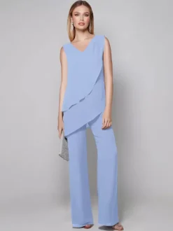 Party Dress For Mother Of The Bride V-Neck Sleeveless Jumpsuit Floor-Length Guest Dresses For Wedding