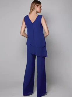 Party Dress For Mother Of The Bride V-Neck Sleeveless Jumpsuit Floor-Length Guest Dresses For Wedding