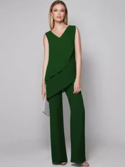 Party Dress For Mother Of The Bride V-Neck Sleeveless Jumpsuit Floor-Length Guest Dresses For Wedding