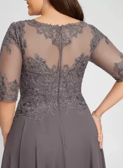 Party Dress For Mother Of The Bride Jewel Neck Half Sleeves A-Line Lace Wedding Guest Dresses