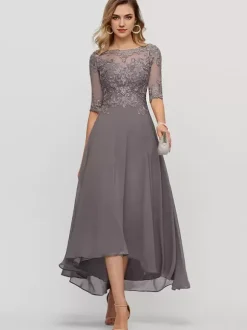 Party Dress For Mother Of The Bride Jewel Neck Half Sleeves A-Line Lace Wedding Guest Dresses