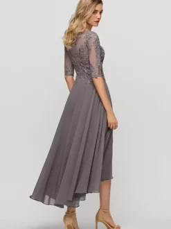 Party Dress For Mother Of The Bride Jewel Neck Half Sleeves A-Line Lace Wedding Guest Dresses
