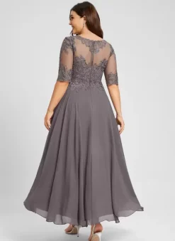 Party Dress For Mother Of The Bride Jewel Neck Half Sleeves A-Line Lace Wedding Guest Dresses