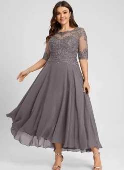 Party Dress For Mother Of The Bride Jewel Neck Half Sleeves A-Line Lace Wedding Guest Dresses