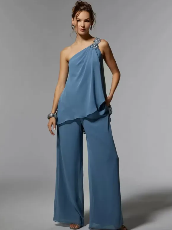 Party Dress For Mother Of The Bride One-Shoulder Sleeveless Two-piece Applique Guest Dresses For Wedding