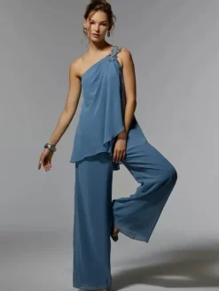 Party Dress For Mother Of The Bride One-Shoulder Sleeveless Two-piece Applique Guest Dresses For Wedding