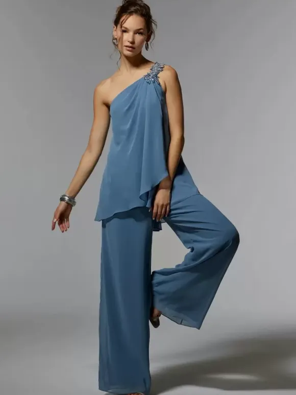 Party Dress For Mother Of The Bride One-Shoulder Sleeveless Two-piece Applique Guest Dresses For Wedding