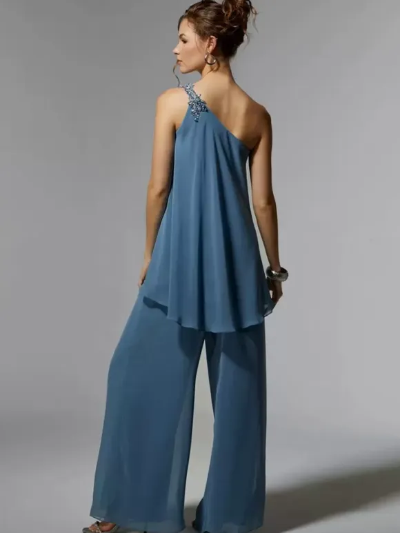 Party Dress For Mother Of The Bride One-Shoulder Sleeveless Two-piece Applique Guest Dresses For Wedding