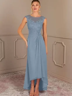 Party Dress For Mother Of The Bride Jewel Neck Sleeveless A-Line Pleated Wedding Guest Dresses