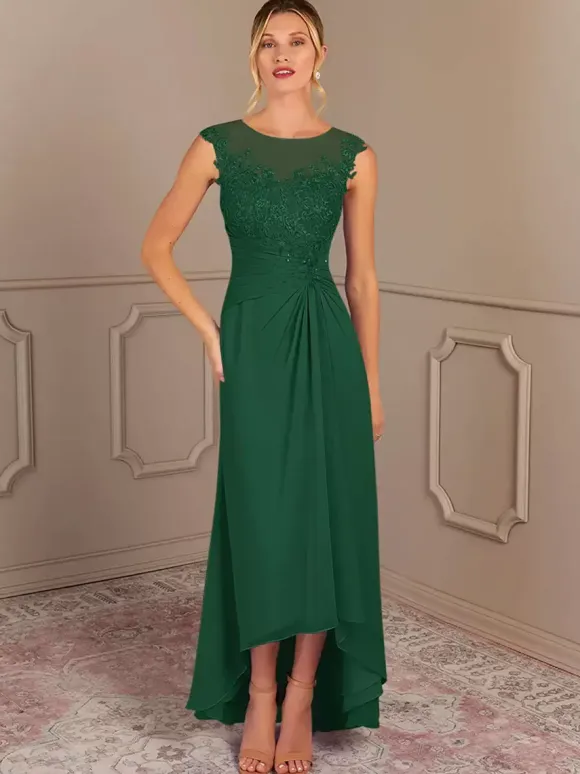 Party Dress For Mother Of The Bride Jewel Neck Sleeveless A-Line Pleated Wedding Guest Dresses