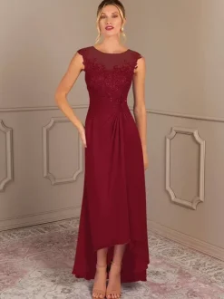 Party Dress For Mother Of The Bride Jewel Neck Sleeveless A-Line Pleated Wedding Guest Dresses