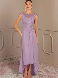 Party Dress For Mother Of The Bride Jewel Neck Sleeveless A-Line Pleated Wedding Guest Dresses