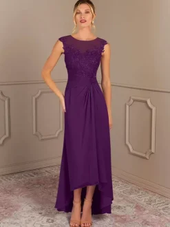 Party Dress For Mother Of The Bride Jewel Neck Sleeveless A-Line Pleated Wedding Guest Dresses