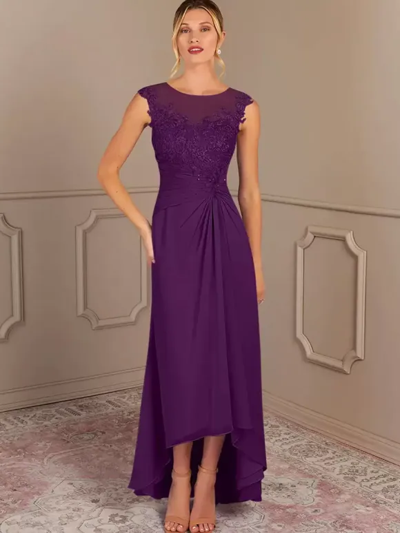 Party Dress For Mother Of The Bride Jewel Neck Sleeveless A-Line Pleated Wedding Guest Dresses