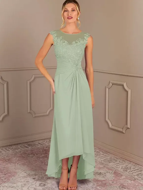 Party Dress For Mother Of The Bride Jewel Neck Sleeveless A-Line Pleated Wedding Guest Dresses