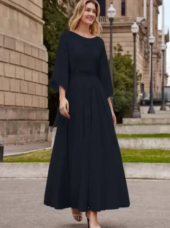 Party Dress For Mother Of The Bride Jewel Neck Half Sleeves A-Line Ankle-Length Wedding Guest Dresses