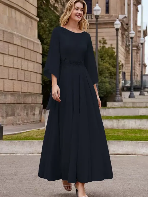 Party Dress For Mother Of The Bride Jewel Neck Half Sleeves A-Line Ankle-Length Wedding Guest Dresses