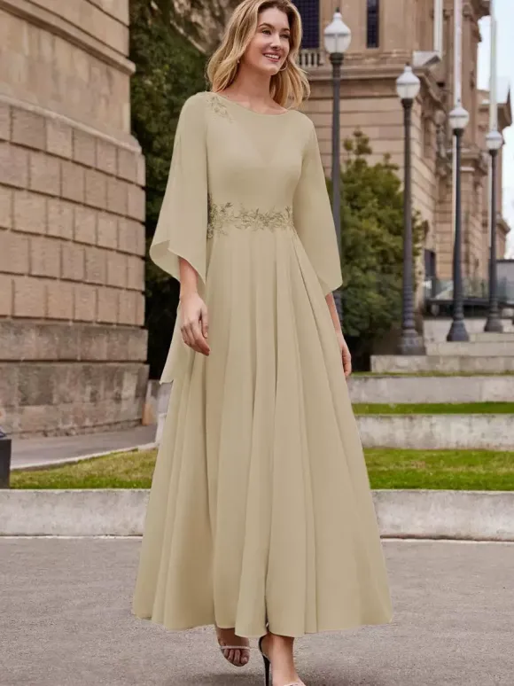 Party Dress For Mother Of The Bride Jewel Neck Half Sleeves A-Line Ankle-Length Wedding Guest Dresses