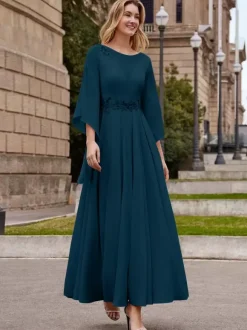 Party Dress For Mother Of The Bride Jewel Neck Half Sleeves A-Line Ankle-Length Wedding Guest Dresses