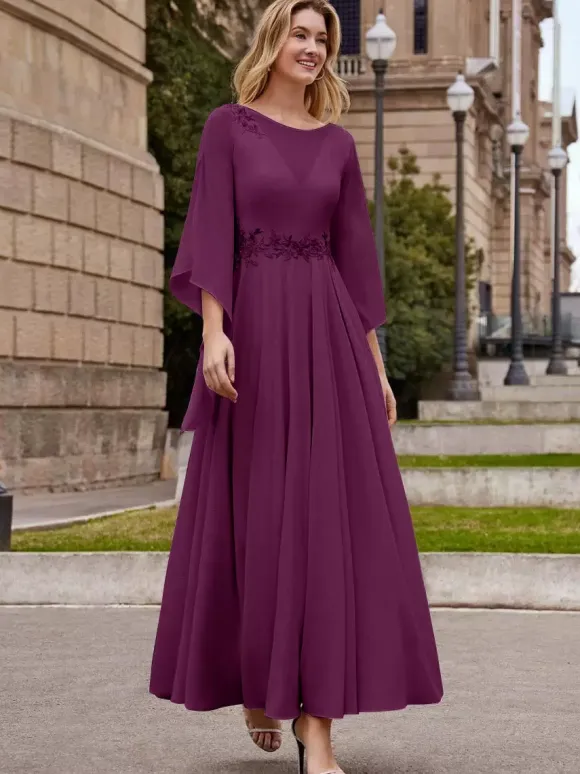 Party Dress For Mother Of The Bride Jewel Neck Half Sleeves A-Line Ankle-Length Wedding Guest Dresses