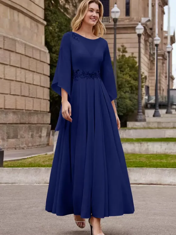 Party Dress For Mother Of The Bride Jewel Neck Half Sleeves A-Line Ankle-Length Wedding Guest Dresses