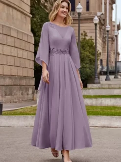 Party Dress For Mother Of The Bride Jewel Neck Half Sleeves A-Line Ankle-Length Wedding Guest Dresses