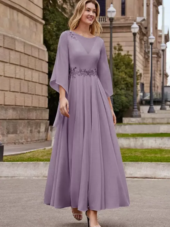 Party Dress For Mother Of The Bride Jewel Neck Half Sleeves A-Line Ankle-Length Wedding Guest Dresses