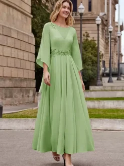 Party Dress For Mother Of The Bride Jewel Neck Half Sleeves A-Line Ankle-Length Wedding Guest Dresses