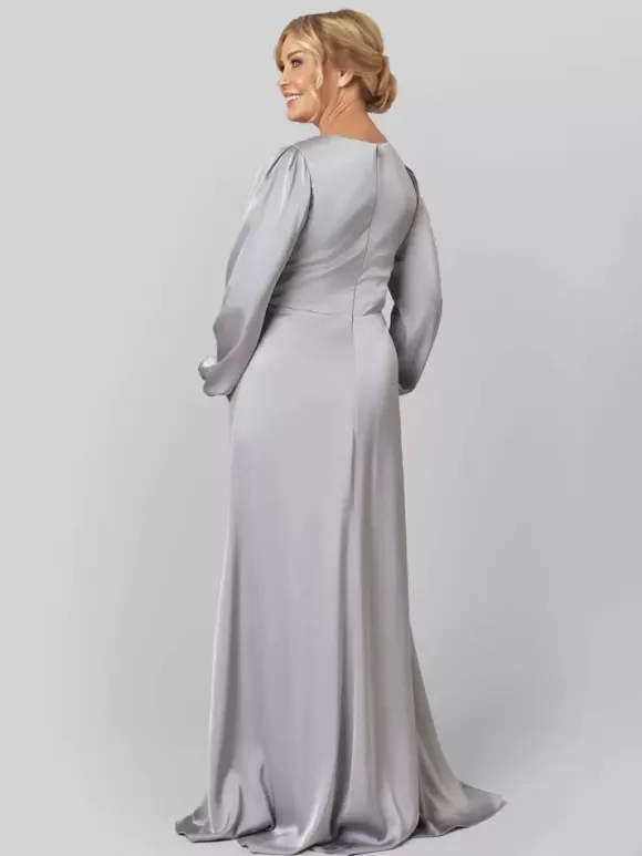 Party Dress For Mother Of The Bride V-Neck Long Sleeves A-Line Pleated With Train Guest Dresses For Wedding